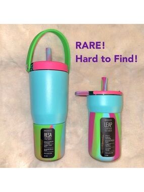 NEW! BRUMATE Mommy & Me Neon Rainbow Swirl Resa 25oz & 12oz LEAP Straw Tumblers
